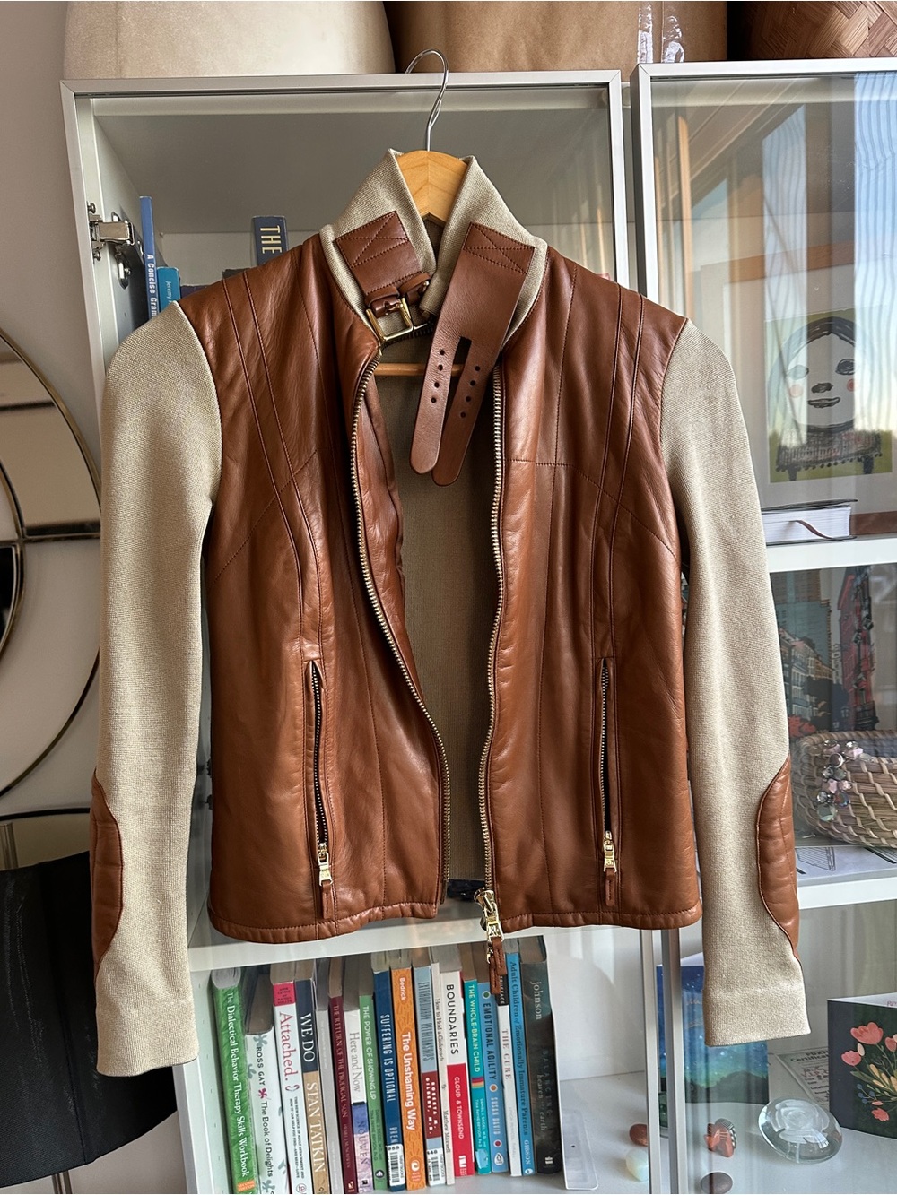Ralph Lauren Collection Leather Silk Knit Neck Buckle Jacket 2